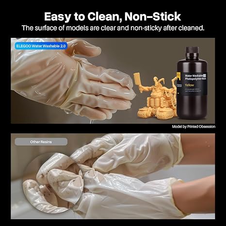 ELEGOO Water Washable 3D Printer Resin 2.0 Ceramic Grey 1000g, Fast Curing