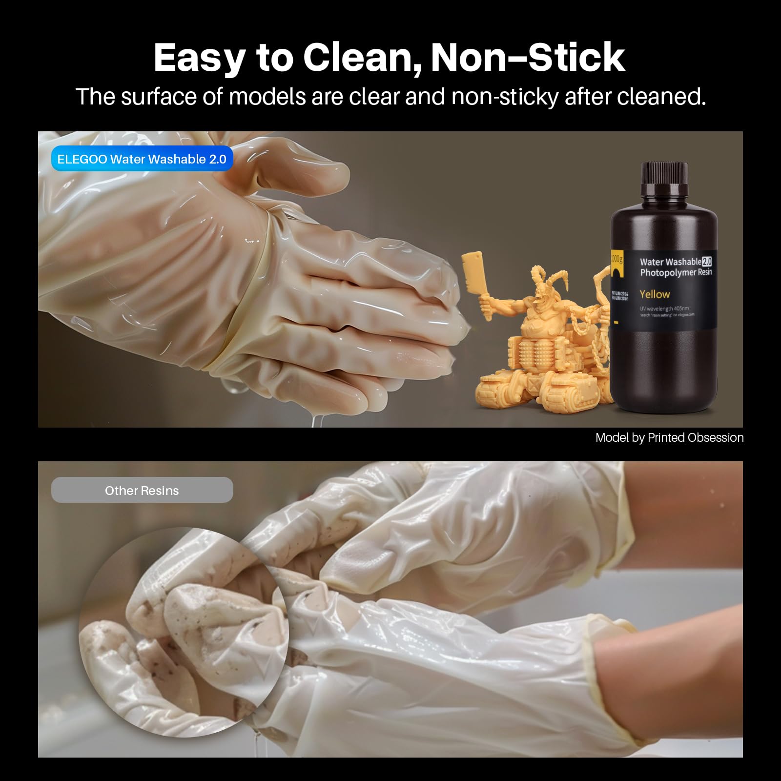 ELEGOO Water Washable 3D Printer Resin 2.0, Szybko Utwardzalna Żywica Fotopolimerowa do Drukarek LCD DLP SLA Resin, Płyn do Utwardzania UV 395-405 nm, Niski Skurcz, Wysoka Trwałość, 1000g Szary