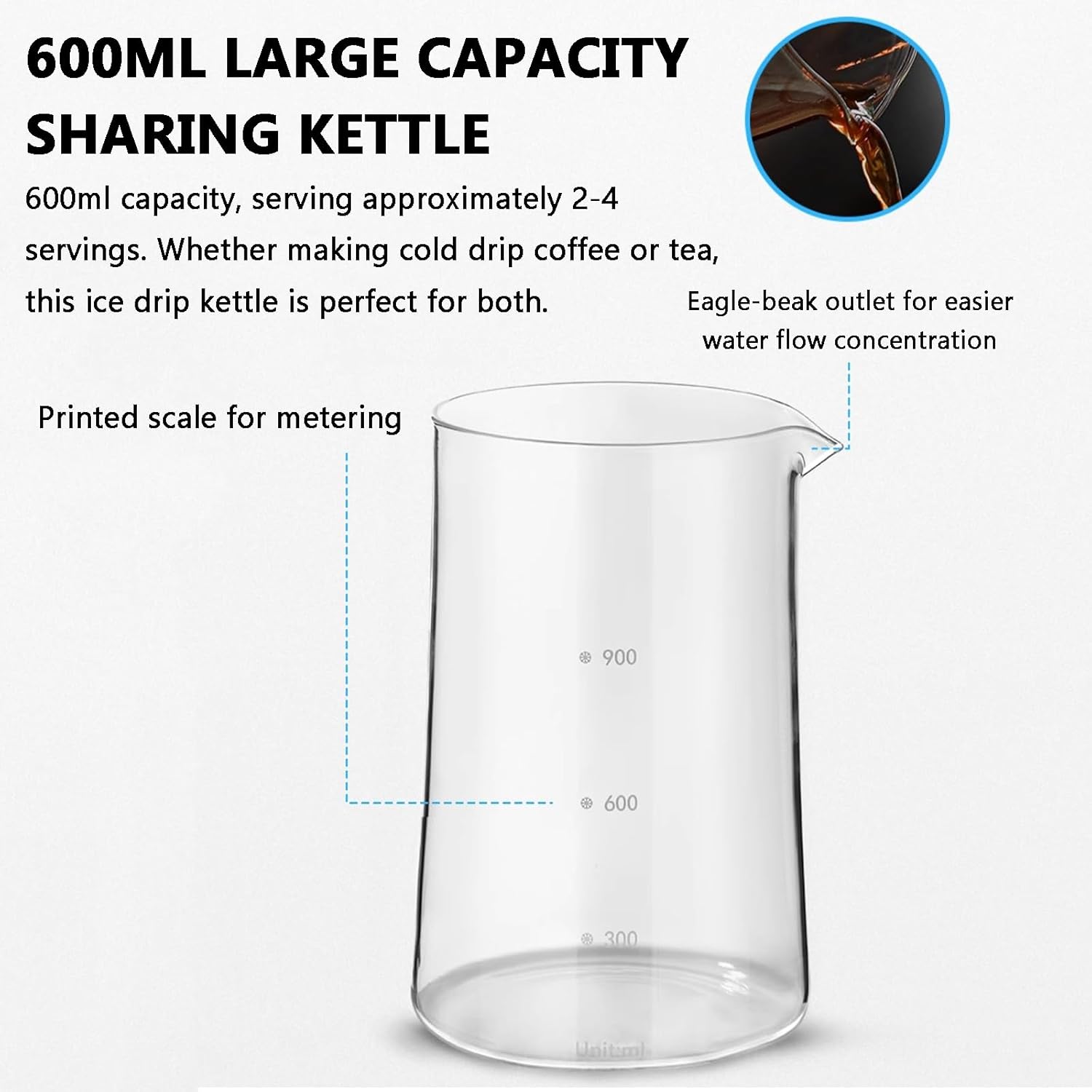 Ice Drip Coffee Maker, Drip Cold Brew Coffee Maker Machine, 600ml Large-capacity, Integrated Adjustment Chamber, 300-mesh Fine Filter, for Home and Office