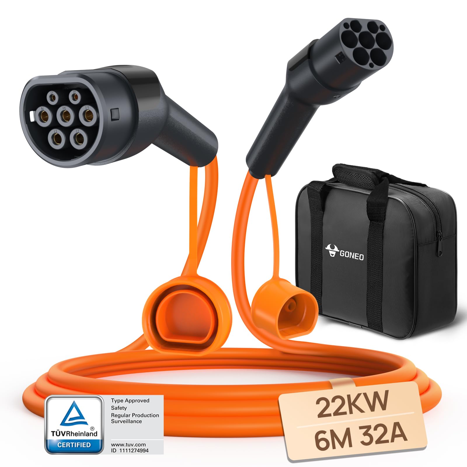 GONEO Type 2 EV Charging Cable 7.2kW/5M/32A/1-Phase Type 2 to Type 2 Mode 3 EV/PHEV Charging Cable With Portable Bag — view 15