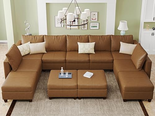 Miniatura 56 de EASE MOOSE Modualr - Sofá modular en forma de U con otomanas de almacenamiento, sofá modular de piel sintética gris, blanco y Blanco