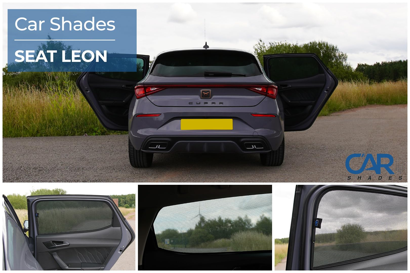 CAR SHADES Set (Porte Laterali Posteriori) Compatibile con Seat Leon IV HB 5-Porte 2020- (2-Parti) Tendine Parasole su Misura