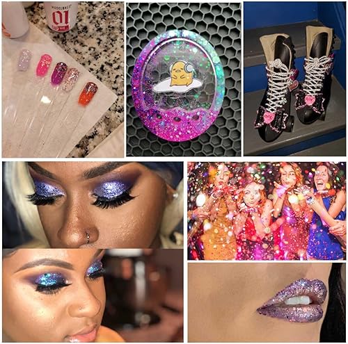 Miniatura 7 de 12 colores de purpurina gruesa para la cara, sin pegamento, cosmética para el cuerpo, uñas, ojos, arte del cabello, vaso de resina holográfica con