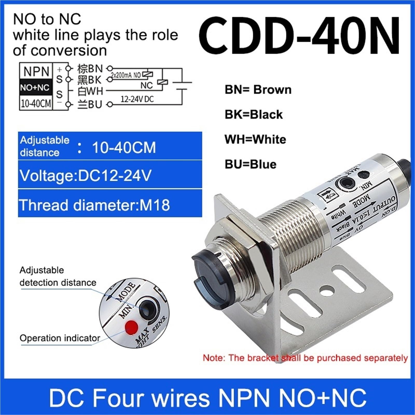 CDD-11/40N/P Sensore induttivo IR a riflessione diffusa laser regolabile