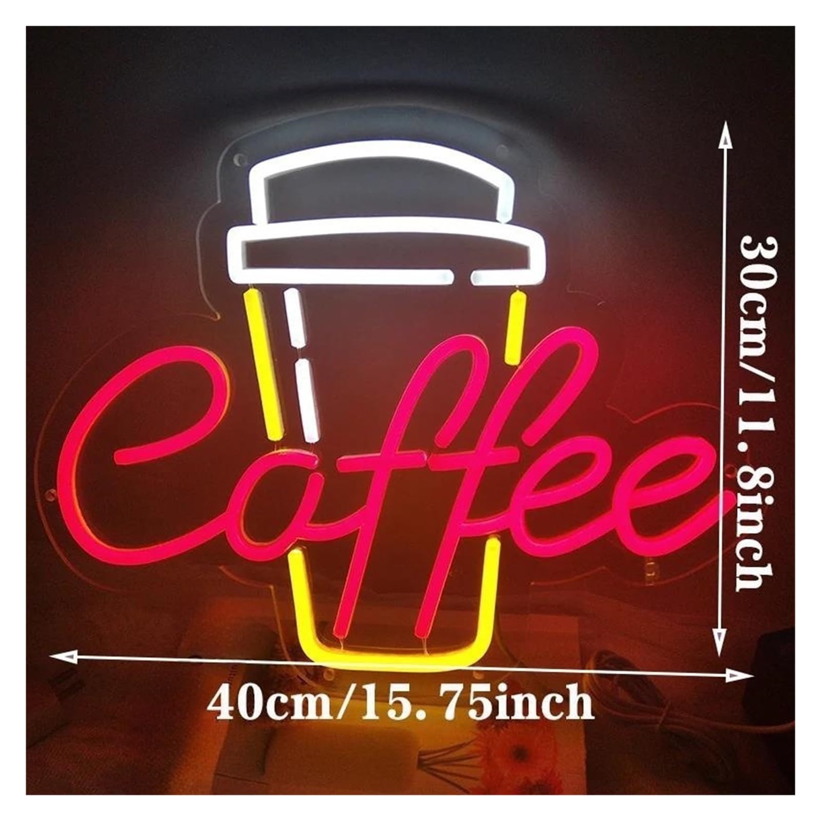 Insegna al Neon Insegne Al Neon Per Caffè Alimentate Tramite USB, Lettere Al Neon, Tazza Da Caffè Adatte Per Decorazioni Per Negozi, Insegne Commerciali 30cmx40cm