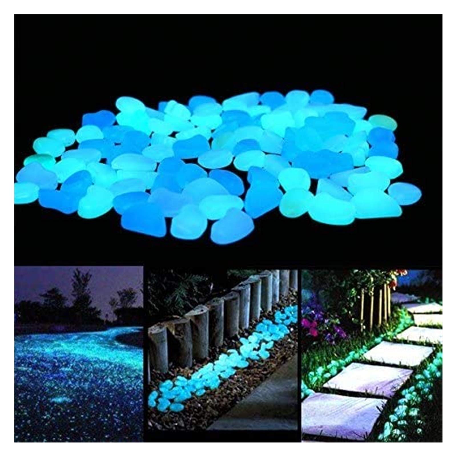 Pietre Luminosi Ciottoli Artificiali Che Incandescono Blu Nel Buio, Parco Interno Ed Esterno Giardino Marciapiede Acquario Decorazione Solare Pietra (Size : 100PCS