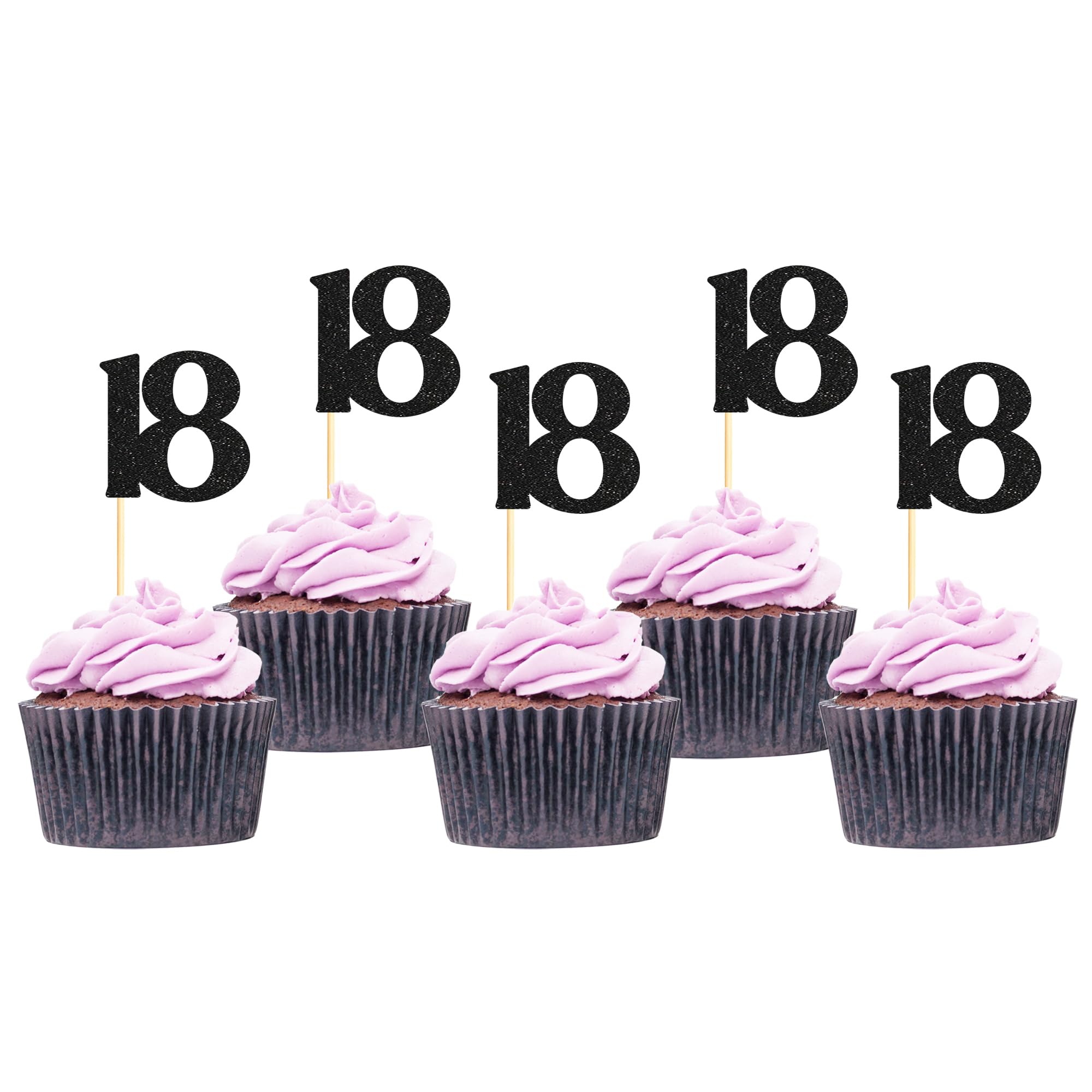 Sotpot 30 Pack Happy 18th Cupcake Toppers 18 Birthday Cake Decorations for 18th Birthday Wedding Anniversary Party Supplies Black Glitter