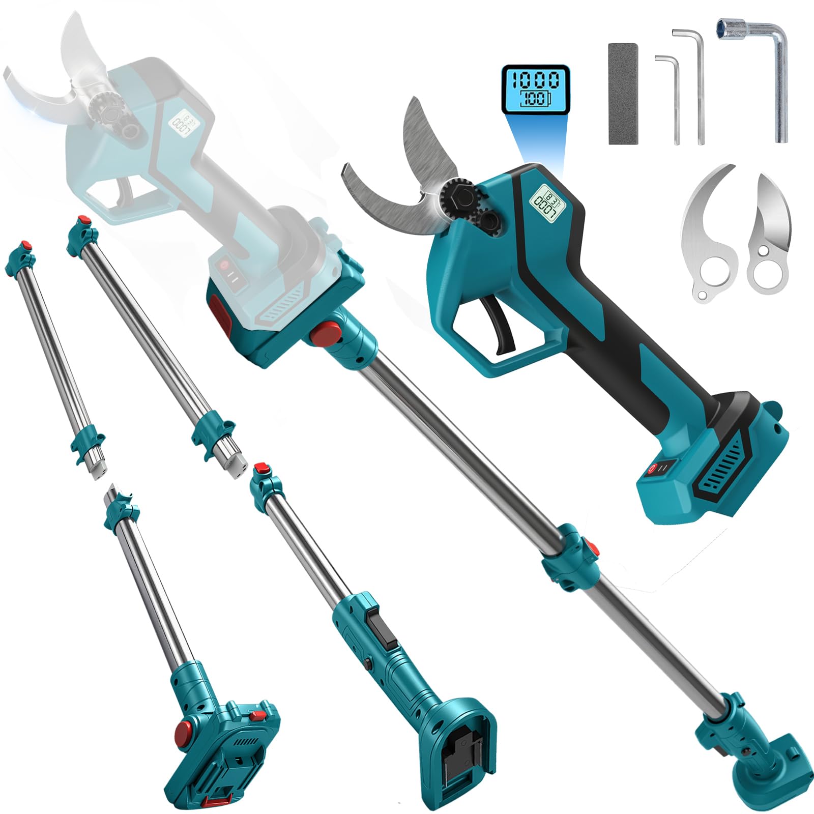 Akku Astschere teleskop 2 IN 1 Gartenschere mit teleskopstange 50mm | für Makita 18V (ohne Akku ) Bürstenlosen Elektrisch Astsäge Ast Schere LCD baumschere zum Beschneiden von Bäumen Obstbäumen