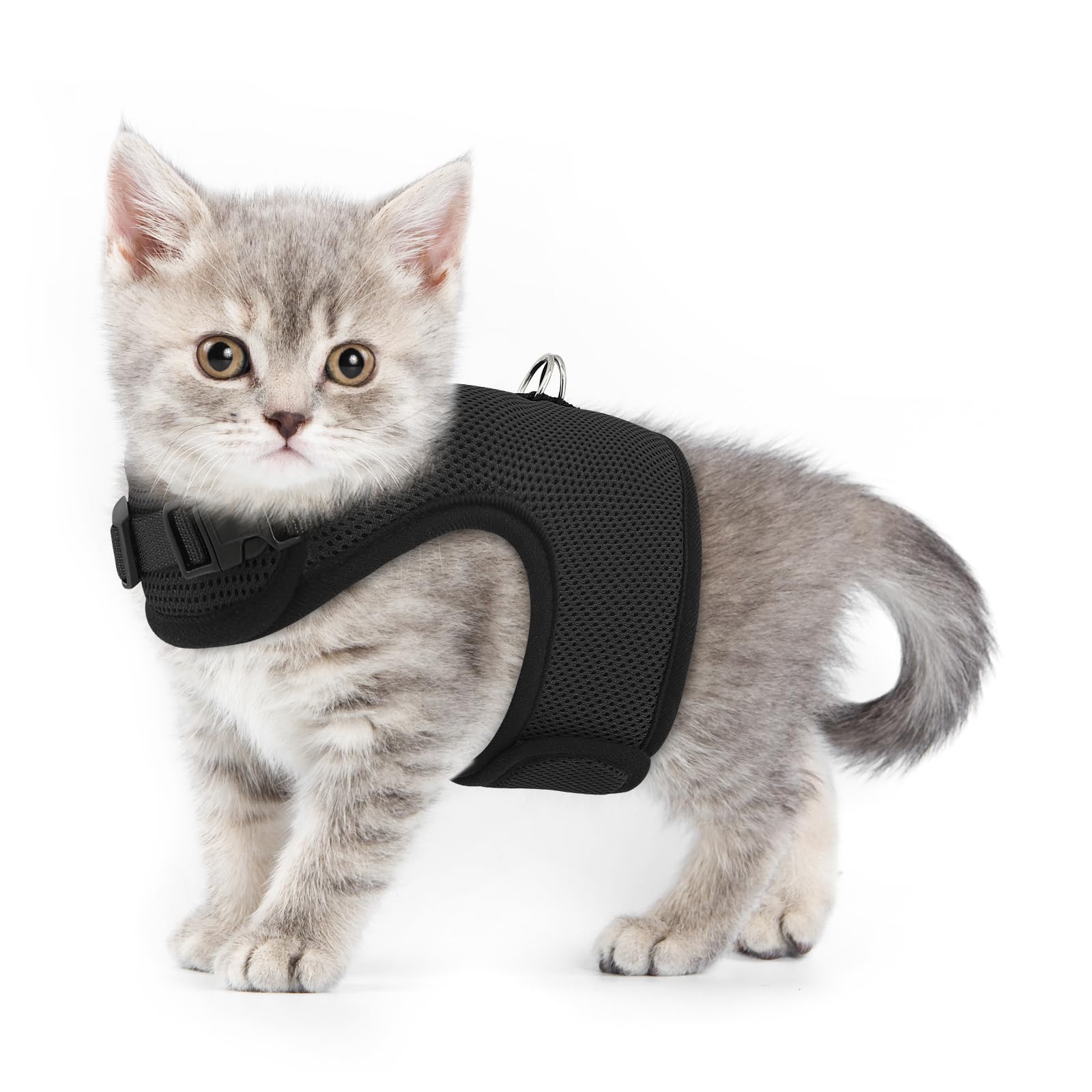 MoNiBloom Soft Cat Harness for Walking Escape Proof and Travel, Kitten Adjustable Breathable Vest Harness - Black, XS