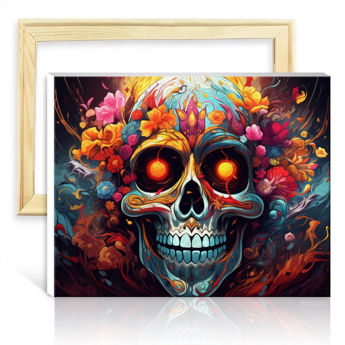 TANGFEIY Oil Painting by Numbers Kits Fiery Skulls Paint by Numbers Adults Beginner with Brushes and Acrylic Pigment on Wall Decor Gifts No Frame(30x40cm) โ image 1
