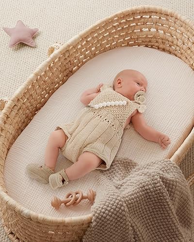 Miniatura 4 de Blissful Diary Sábanas de muselina para cuna para niña y niño, sábana de bebé de algodón suave neutro bohemio para colchón de cuna estándar de 52 x
