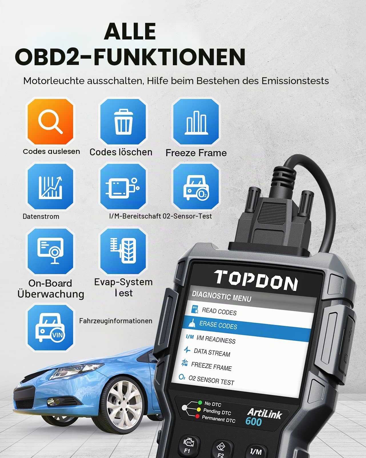 TOPDON OBD2 diagnosegerät mit Reset von Öl, BMS, SAS, diagnosegerät Auto für alle Fahrzeuge für ABS und SRS Systemdiagnose, Aktivtest,Lebenslange kostenlose UpdateM Batteriebetrieben, Schwarz