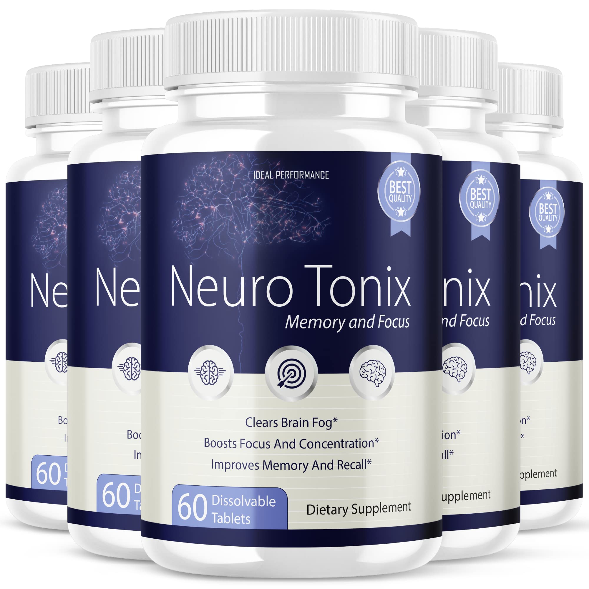 (5 Pack) Neurotonix Memory Supplement - Official Formula - Neuro Tonix Memory Tablets for Focus and Memory, Neruotonix Brain Supplement Pills, Neuro Tonix Advanced Formula Maximum (300 Capsules)