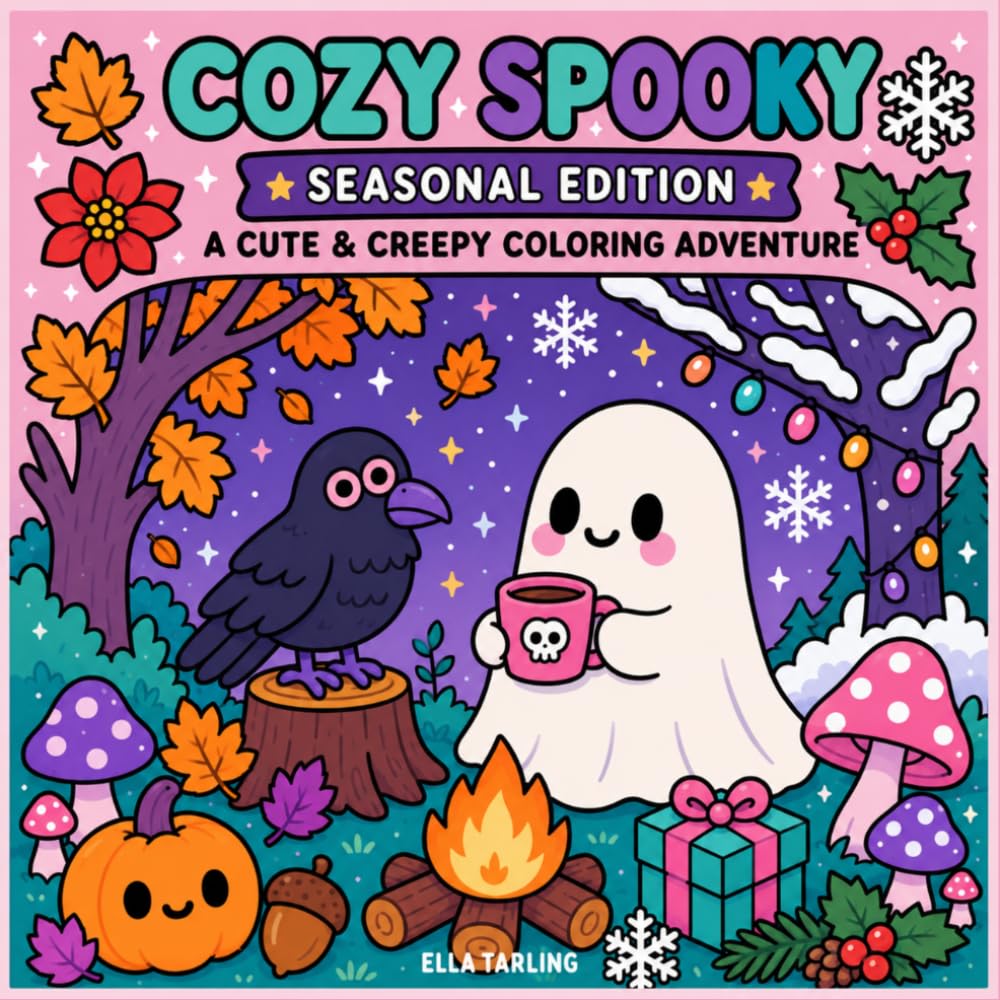 Cozy Spooky Seasonal Coloring Book – Featuring Fall, Halloween & Christmas: 34 Bold & Easy Seasonal Coloring Pages with Cozy Ghosts, Pumpkins, Winter Fun and Holiday Cheer (Cozy Spooky Series)