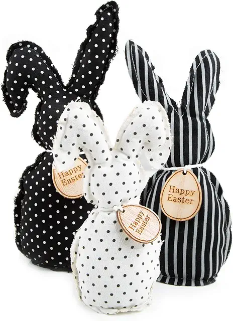 Große Osterhasen Figuren aus Stoff, schwarz-weiß, 17-27 cm Osterdeko