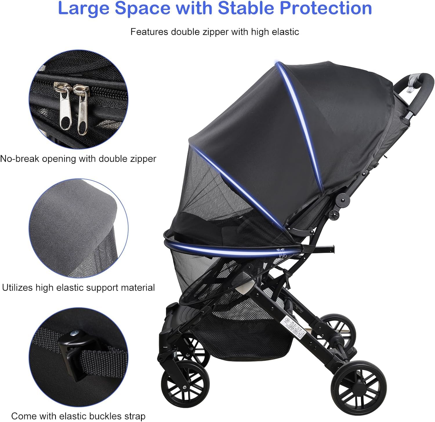 Atoke Parasole per passeggino 2 in 1 con UPF50+, zanzariera universale per bambini, con cerniera bidirezionale, facile da installare, copertura parasole per passeggino, carrozzina, navicella e