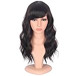 SYMEIW Medium Length Dark Brown Wavy Wigs With Bangs For Women - Heat Resistant Synthetic Brown Wigs For Daily Use (DARK BROWN(2))