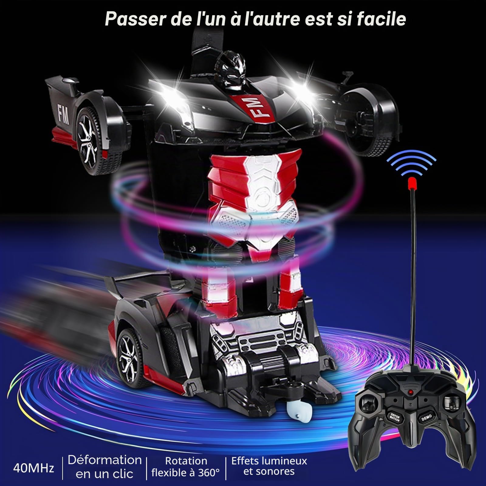 Voiture télécommandé Robot, 2 en 1 Robot Jouets Transformable, RC 2.4GHz Radiocommandée, Transformers Jouets, 360° Rotation Rechargeable, Voiture Enfant, Cadeau Enfant 3-12 Ans.