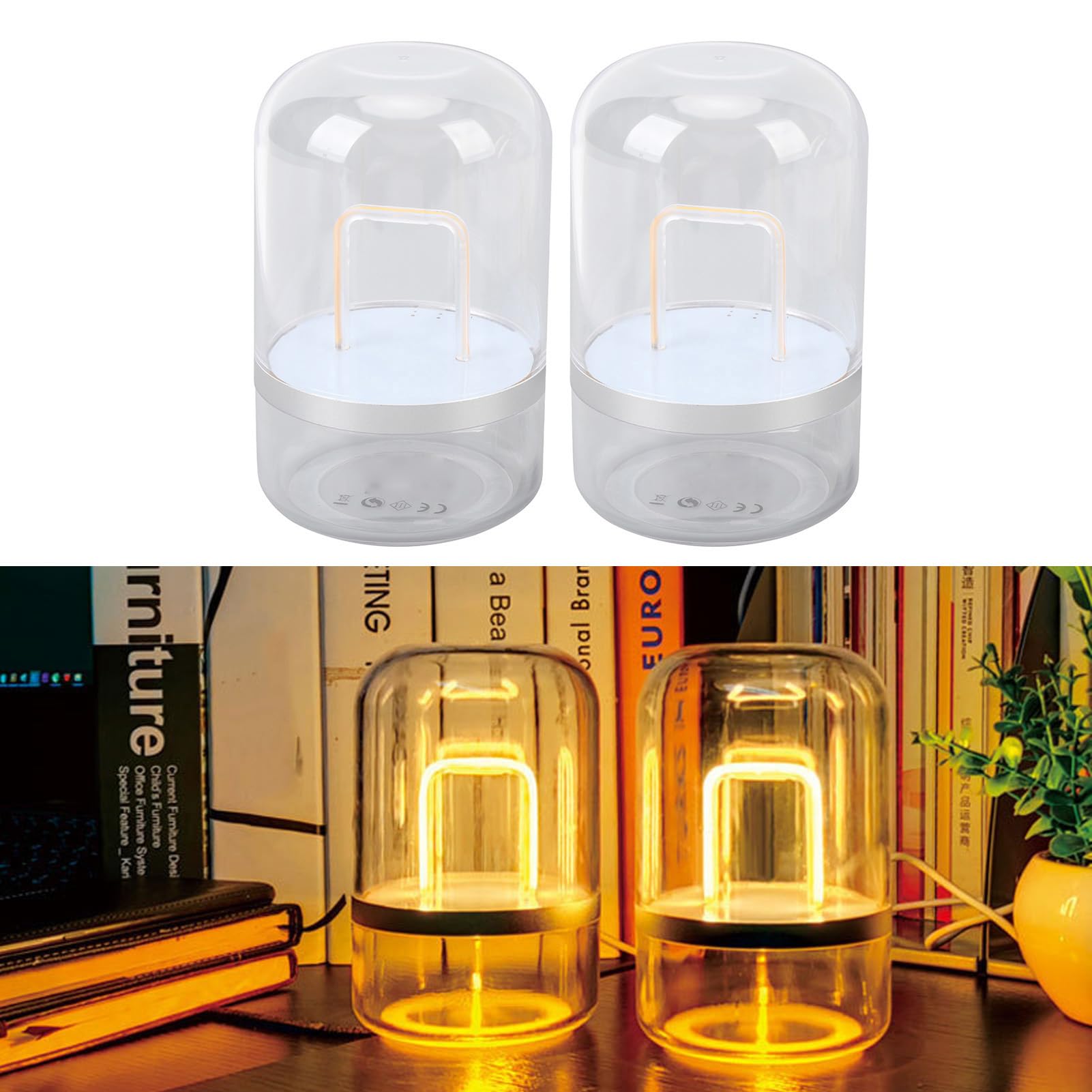 Langstrecken-Nachtlicht, Elegante Touch-Lampe, Fernerkundung für Paare, Heimdekoration, Transparent, Silberfarben, 2 Stück