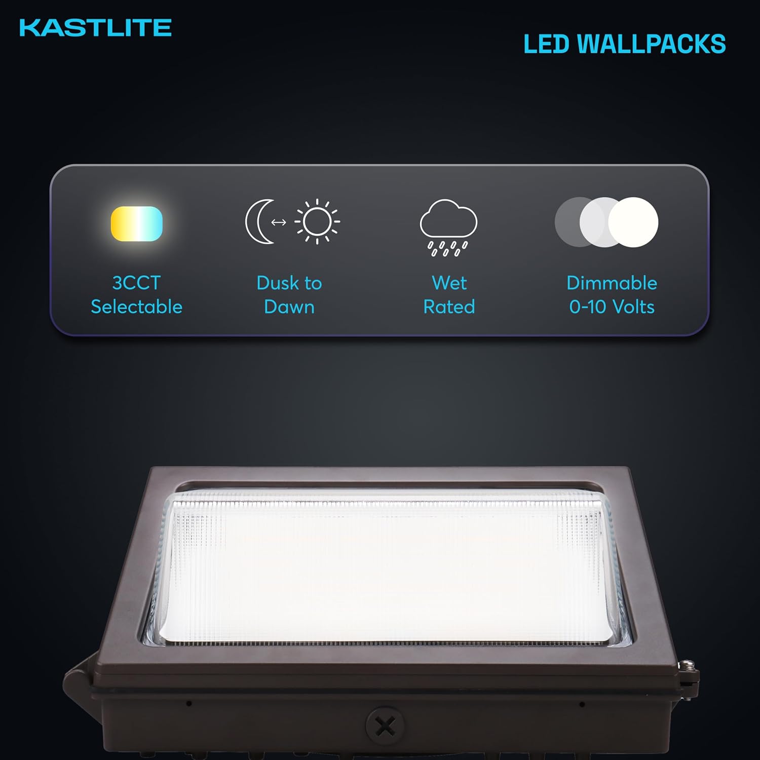 KASTLITE 3 Way LED Wall Pack Light 6,000-12,000 Lumens |40/60/80-Watt LED Outdoor Wallpack | Photocell Dusk to Dawn, Energy Saving, Waterproof | Parking Lot Warehouse Flood Security Lighting, White