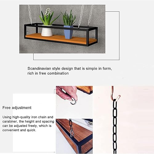 Miniatura 5 de Estante de vino de techo de 5 piezas para cocina, estante colgante de pared de madera maciza, soporte de exhibición de arte de hierro montado en la