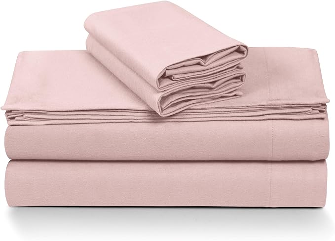 Tribeca Living King German Flannel Pillowcases, Set of 2, 200-GSM Heavyweight Cotton, Light Pink