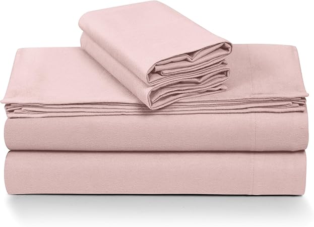Tribeca Living King German Flannel Pillowcases, Set of 2, 200-GSM Heavyweight Cotton, Light Pink