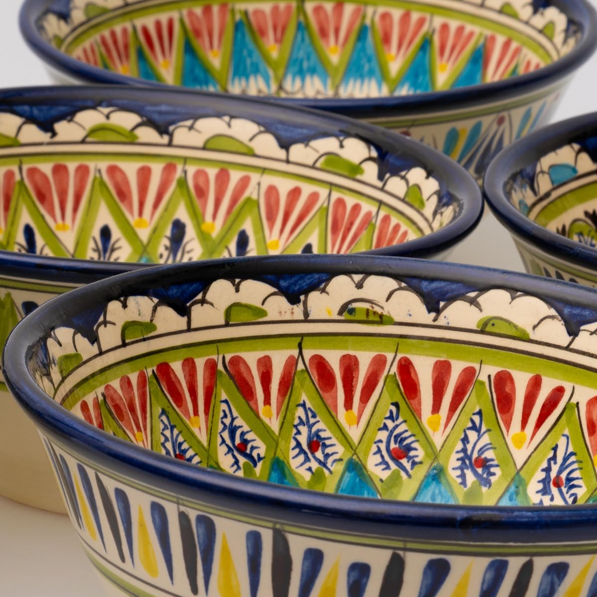 6 Keramikschalen 750 ml Kosa Ø 18 cm Machrob Blau - Traditionelle Usbekische Keramikschüsseln mit handbemaltem Design | Salatschüsseln | Schale Bunt Keramik
