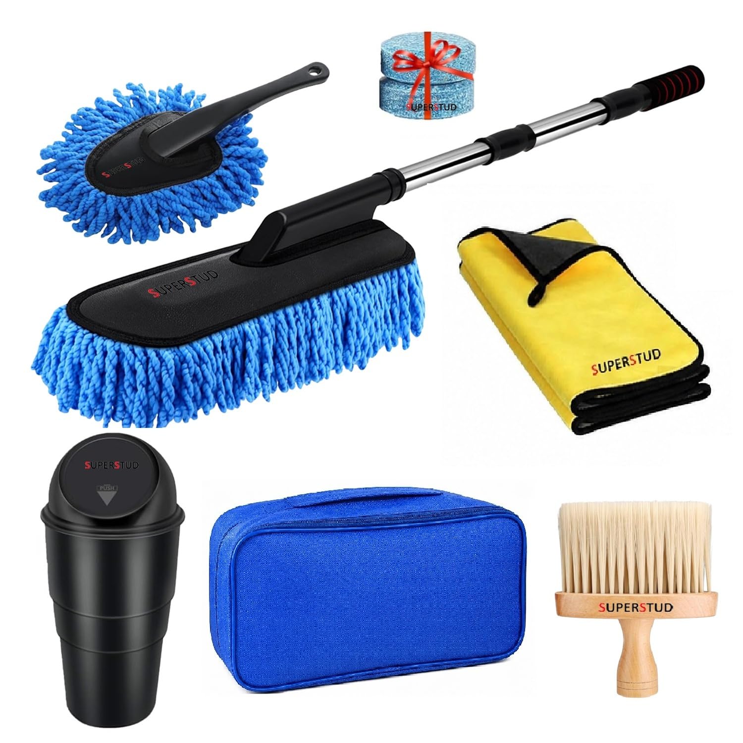 SUPERSTUD 6 Pcs - Car Duster Microfiber Brush Long-1 with | 3in1 Car Vacuum 1Pcs | 1Pcs Car Dustbin | 1Pcs Microfiber Cloth | 1Pcs Interior Cleaning Brush | 1Pcs AC Vent Brush - Royal Blue Color (6)-image-33