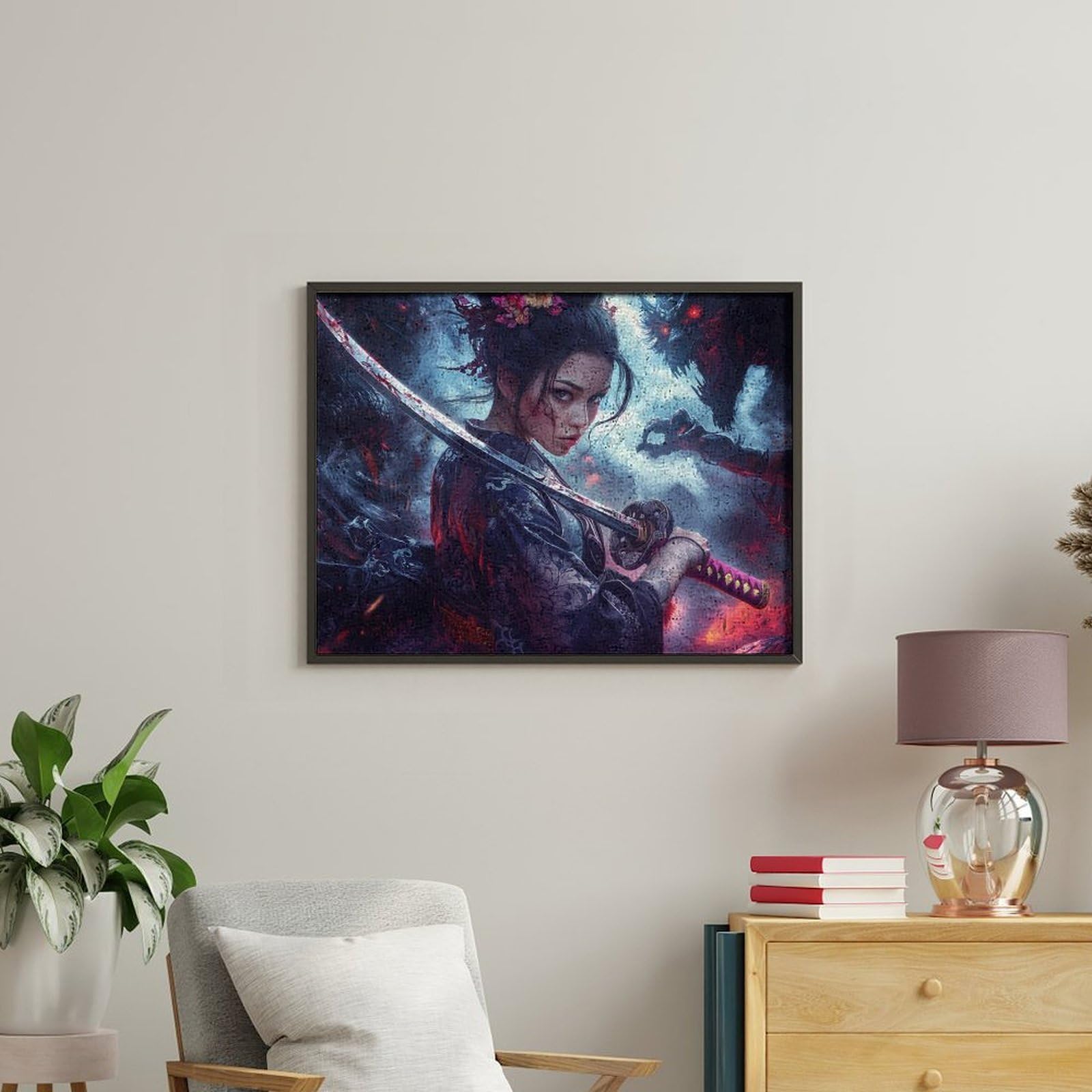 Lustiges Malen nach Zahlen für Erwachsene, Motiv: Samurai-Frau, Baumwolle, digitales Ölgemälde, Heimdekoration, Geschenk, 50 x 65 cm