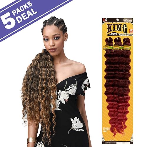 Miniatura 3 de Bobbi Boss - Trenzas de pelo sintético preemplumadas, 3 puntas King Wave Ocean Wave de 28 pulgadas (paquete de 5, 1)