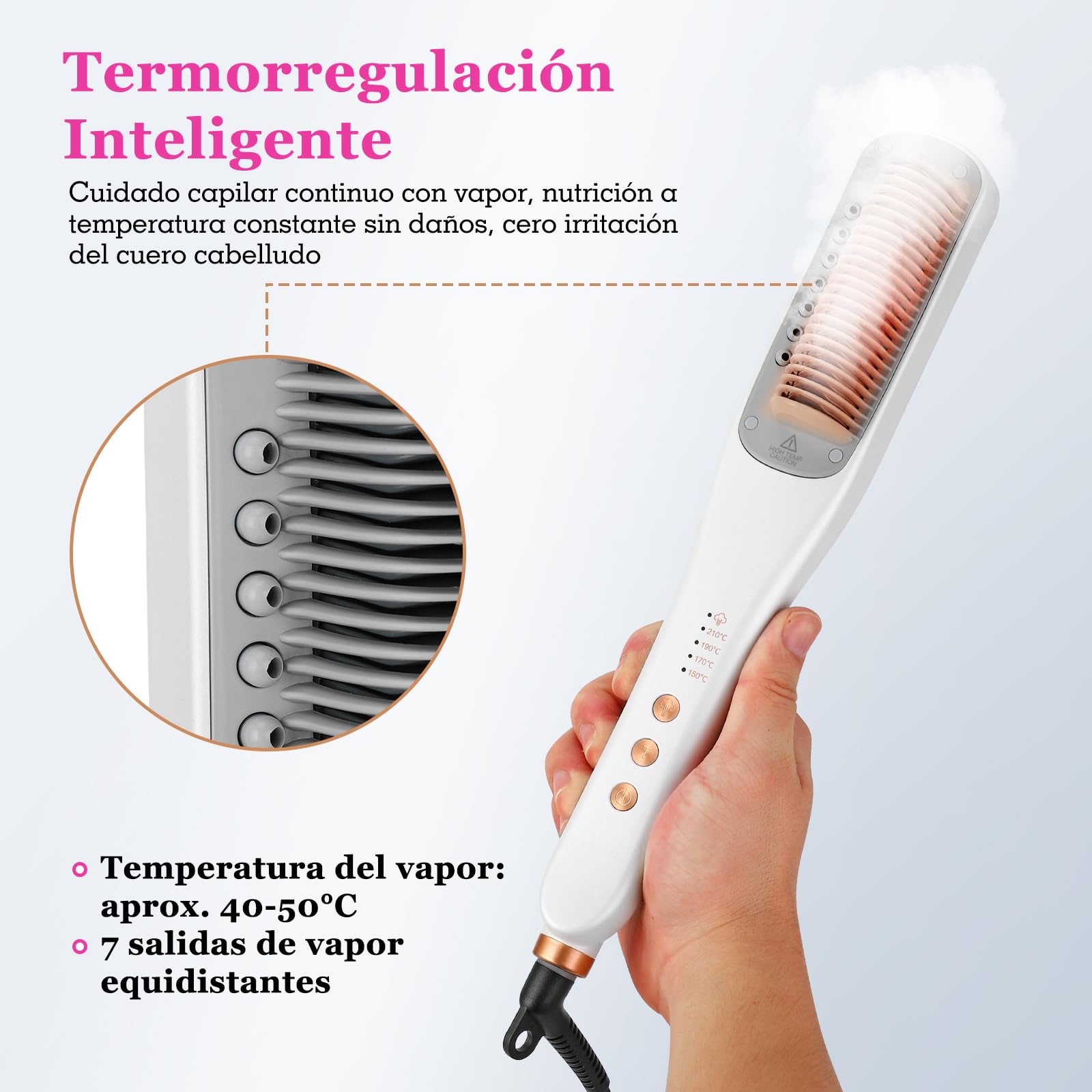 AraStyleon Steam Hair Straightener - 4 Temperature Levels, 30s Fast Heat, Ceramic Plates, Blanco