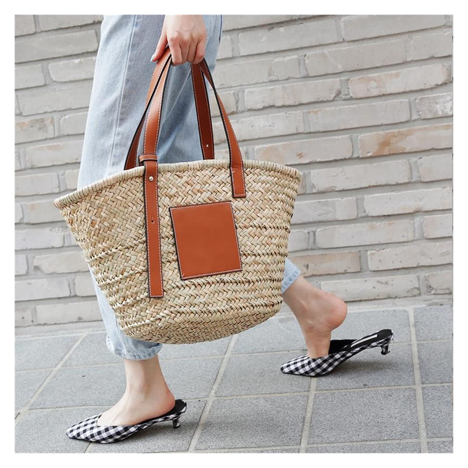 Capazo Playa Mujer,Cesta Playa Bolsas de la canasta de la paja de la playa de verano Casual Ratán de gran capacidad Tote de las mujeres Bolsos de las marcas Diseñador de mimbre Woven Lady Mano(Brown b