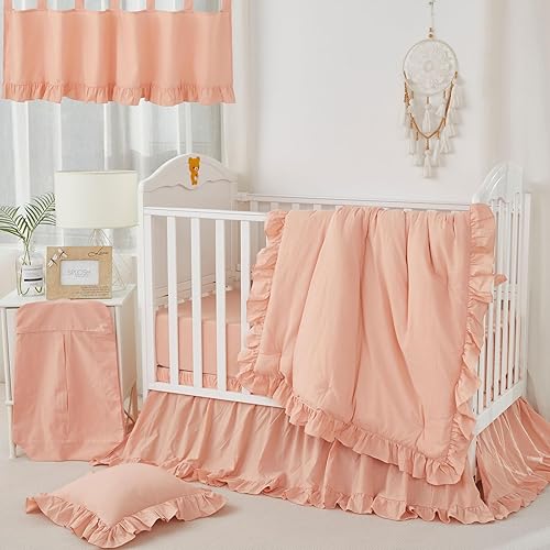 Miniatura 1 de Brandream Juego de ropa de cama para cuna de bebé para niñas y niños, género, neutro, bohemio, bohemio, estilo rural, elegante, con volantes, juego