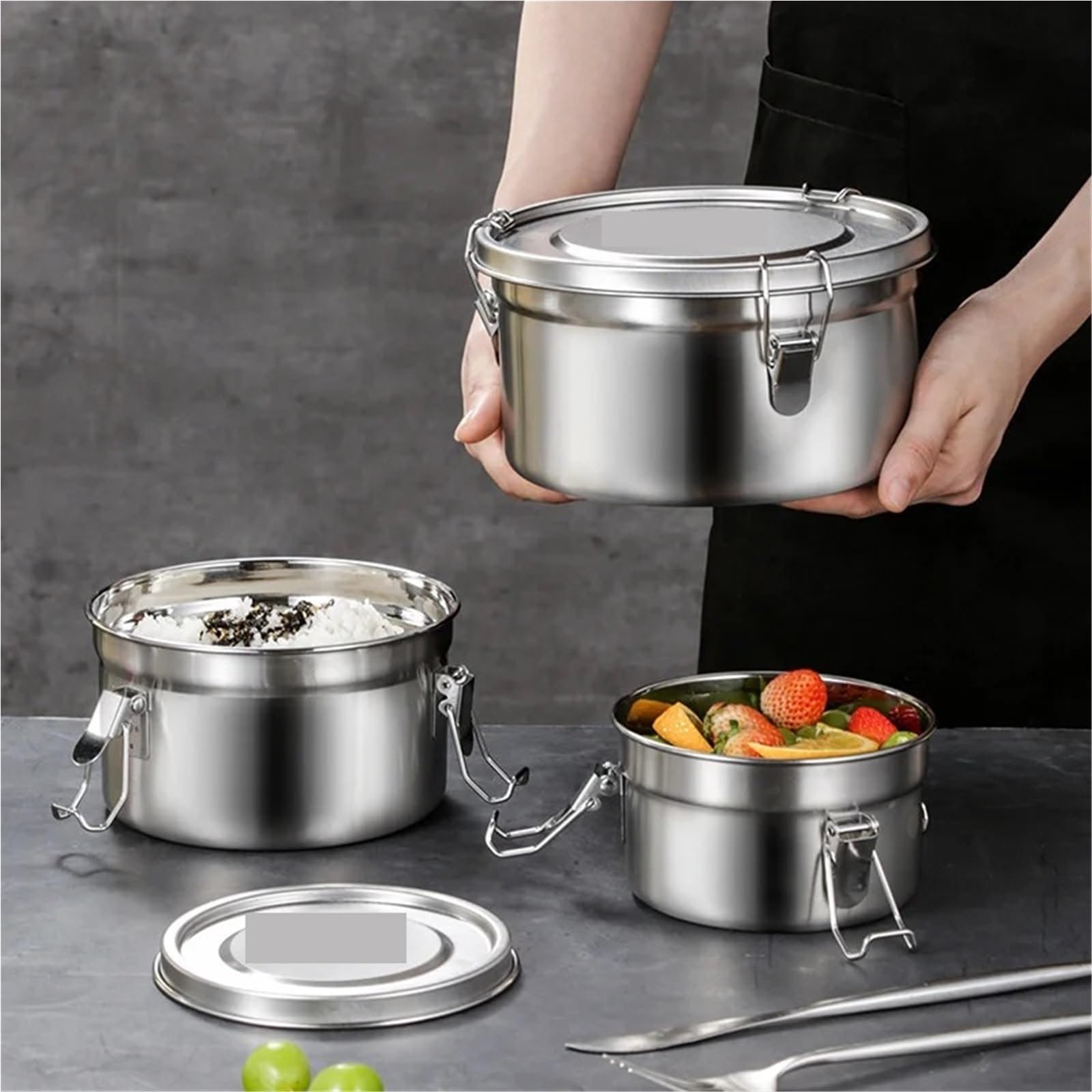 Lunch box for microonde in acciaio inossidabile, lunchbox termico for ufficio, bento anti-perdita, cibo, frutta, snack, picnic che mantiene la freschezza Contenitore Per Alimenti(2000ML)