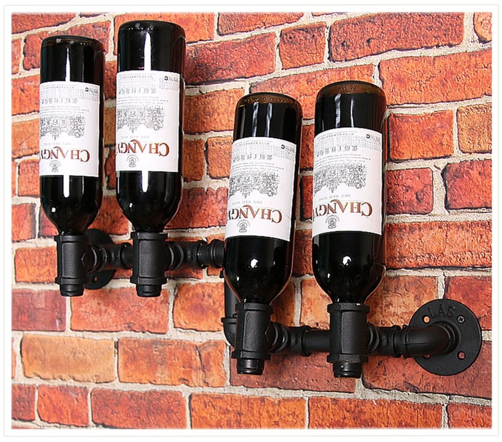 Porte-bouteilles Mural Acier 5 Bouteilles - Design Minimaliste - Fixation Incluse - Noir