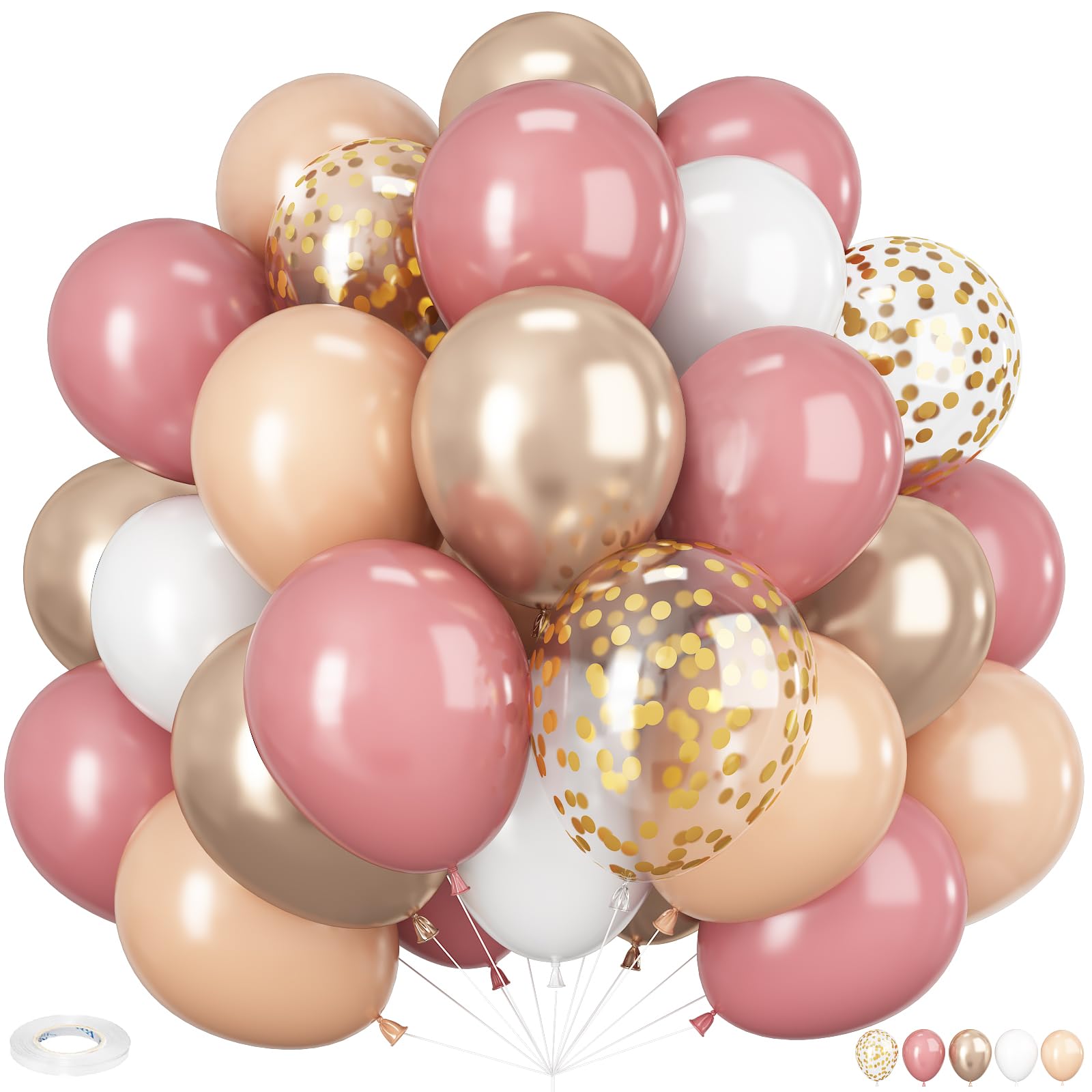 Blush Pink Balloon, 60 PCS 12 Inch Retro Pink Gold White Sand Nude Balloons Gold Confetti Latex Balloons for Girls Baby Shower Wedding Bridal Boho Birthday Party Decorations