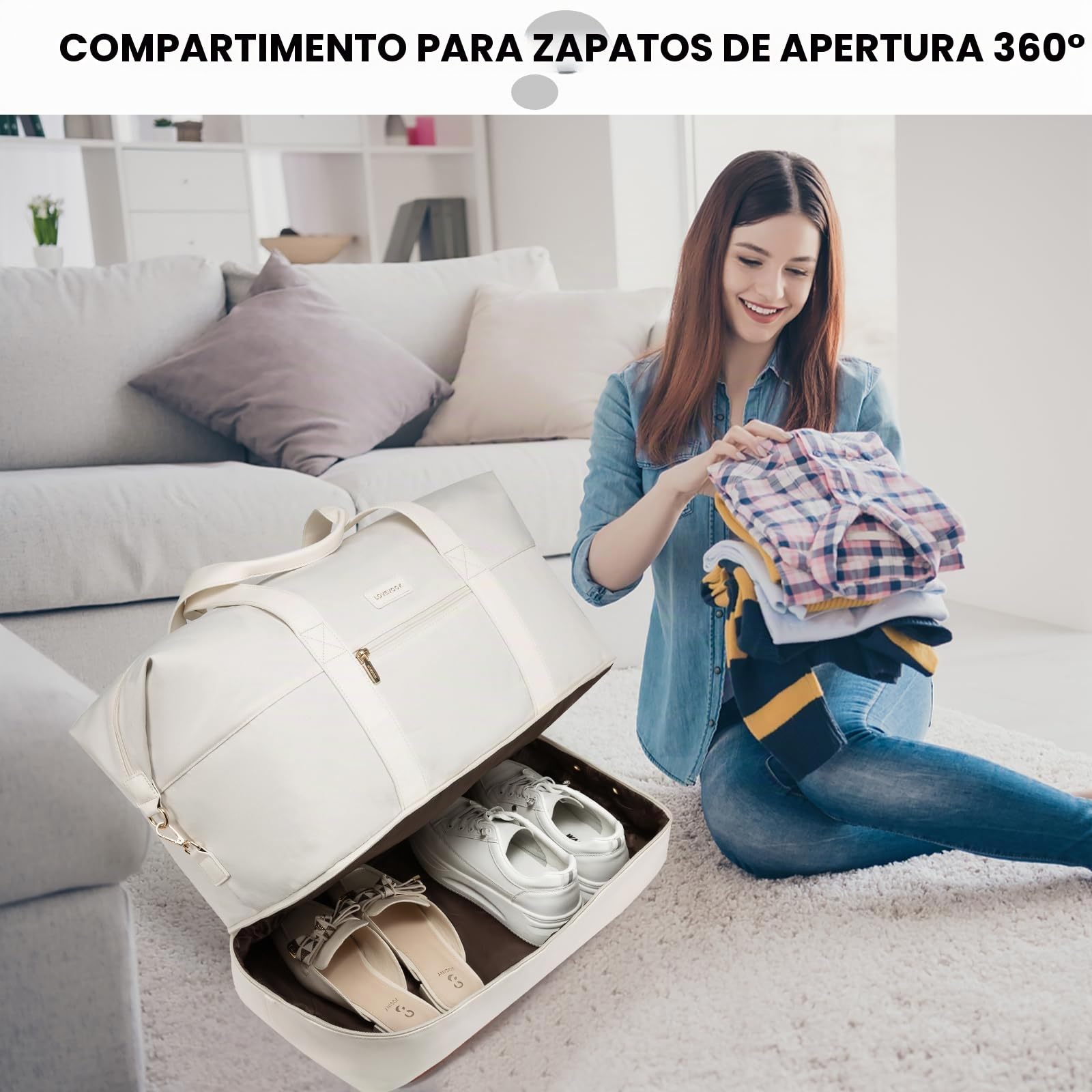 LOVEVOOK Bolsa De Viaje Mujer, Bolso Viaje, Bolsa Maternidad Hospital | Grande Bolsa Deporte Bolsa Gimnasio Mujer, Bolsos De Viaje Fin De Semana 50x38x25, Beige