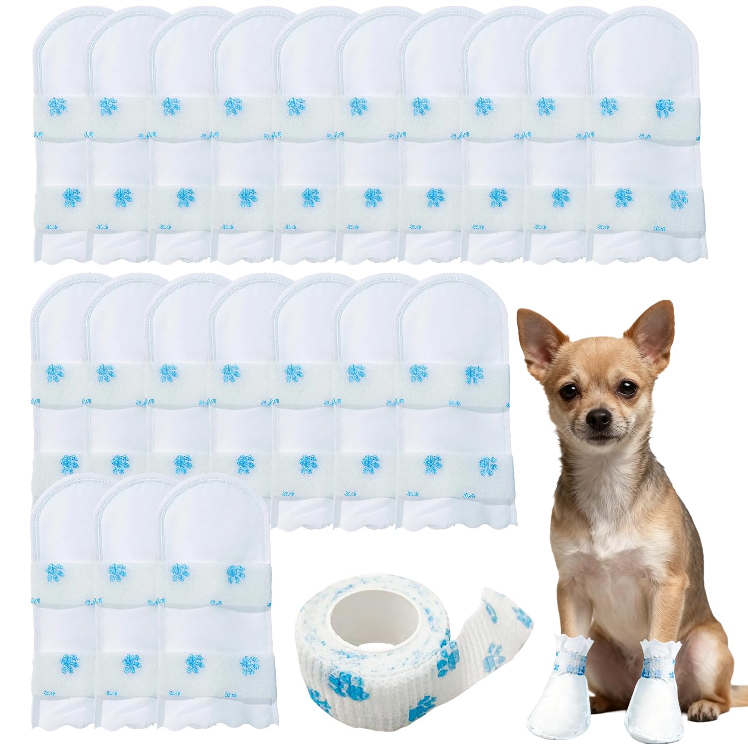 ACKKOR 20pcs Disposable Dog Socks | Dog Paw Protectors Stop Licking | Dog Boots for Injured Paws Waterproof | Dog Bandage for Indoor & Outdoor Walking (M(8-17 KG))