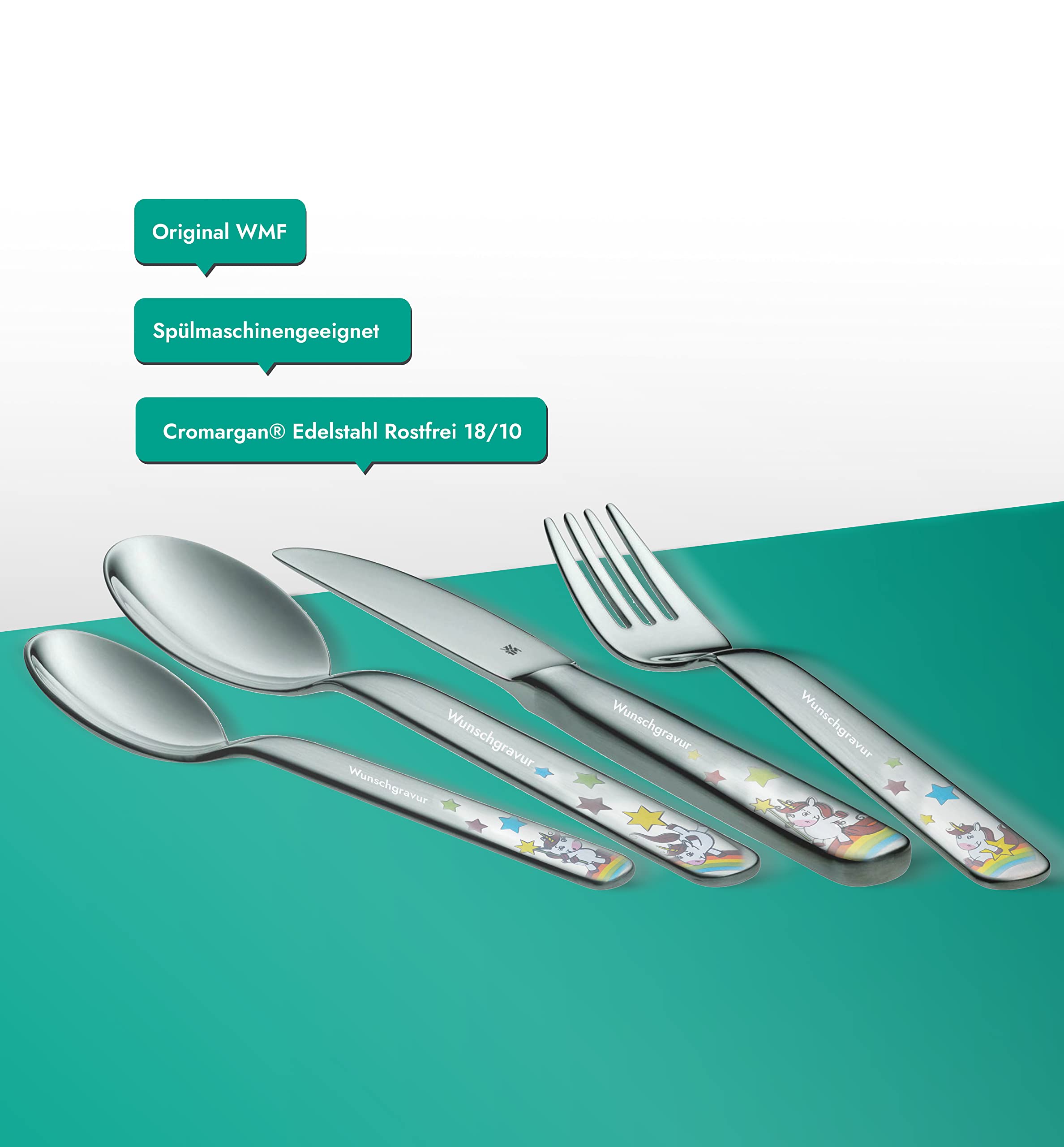 WMF Kinderbesteck Einhorn 4-teilig - Personalisiertes Set Aus Edelstahl