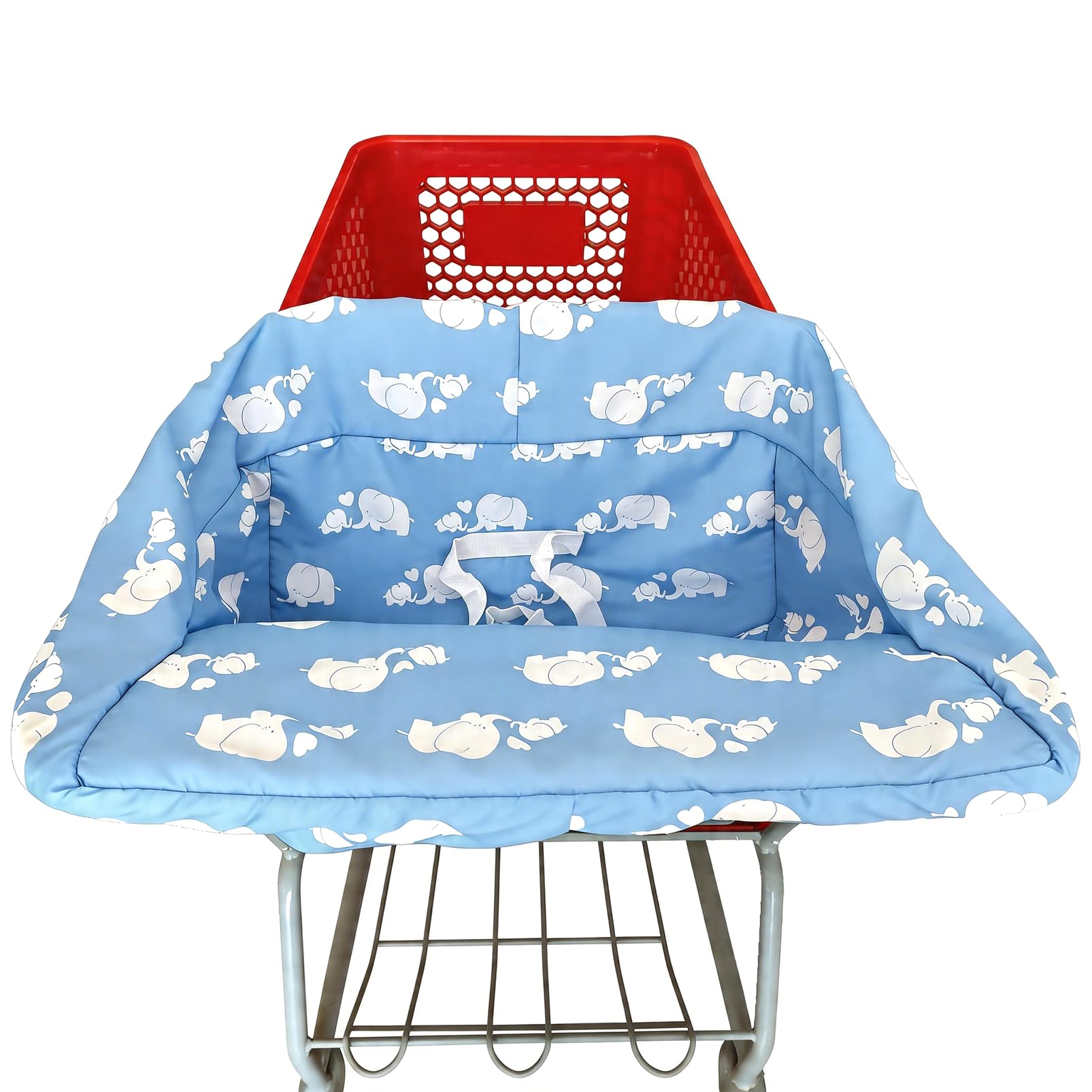 Funda portátil para carrito de la compra | Fundas para silla alta y carrito de comestibles para bebés, niños, bebés y niños pequeños, incluye bolsa de transporte gratis (simple elefante azul)