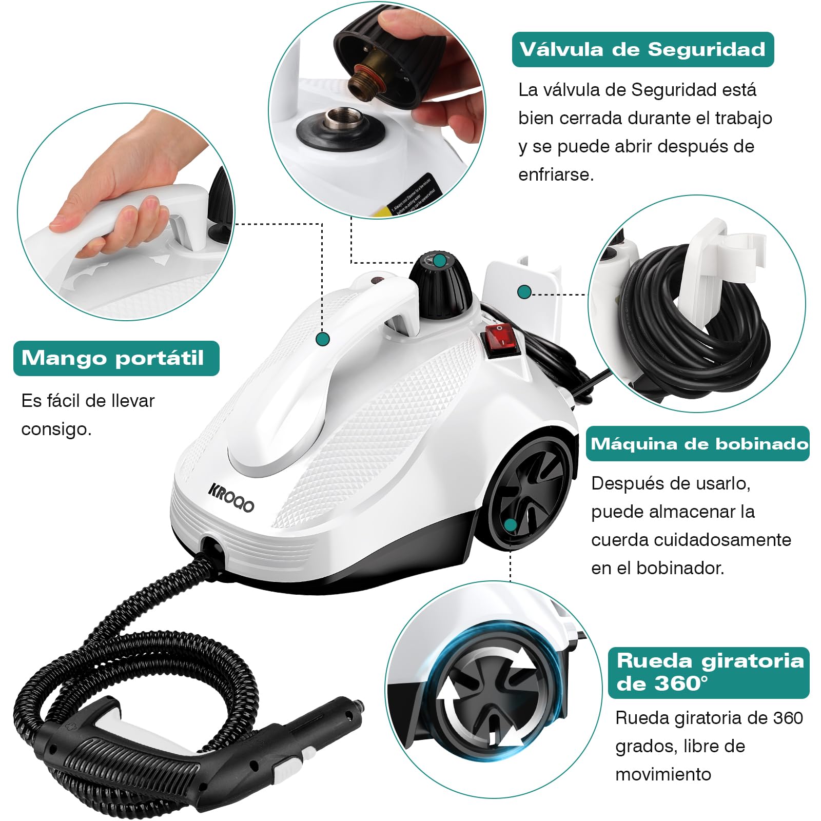 Limpiador de vapor multiusos para todo con 23 accesorios, quitar papel pintado, suelo, alfombra, sofá, tapicería, coche, azulejos, tapicería, baño, 1,5 L
