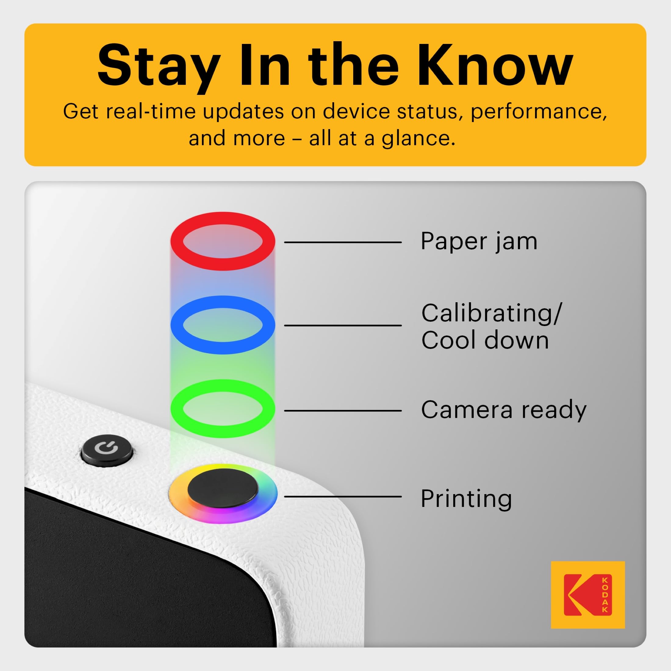 Kodak Printomatic+ Cámara Digital Instantánea 10MP con LED RGB, Imprime Fotos a Color en Papel Zink 2x3” – Negra