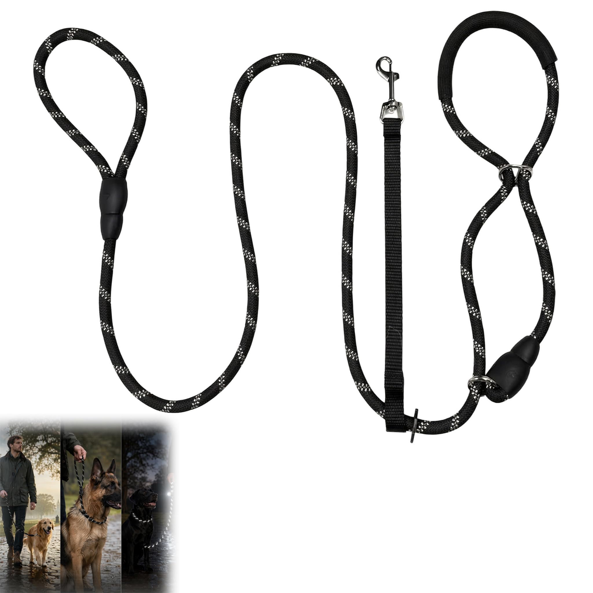 Figure of 8 Dog Lead Anti Pull, Anti Pull Stop Dogs Pulling Rope (Black）
