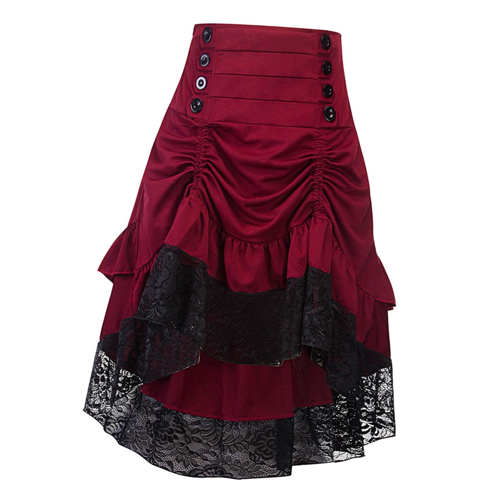 Perfeclan Gothic-Röcke für Damen, Steampunk-Rock, Langer Rock mit hoher Taille, High-Low-Bustle-Rock, Steam-Punk-Rock für Halloween, Maskerade-Party, Abend