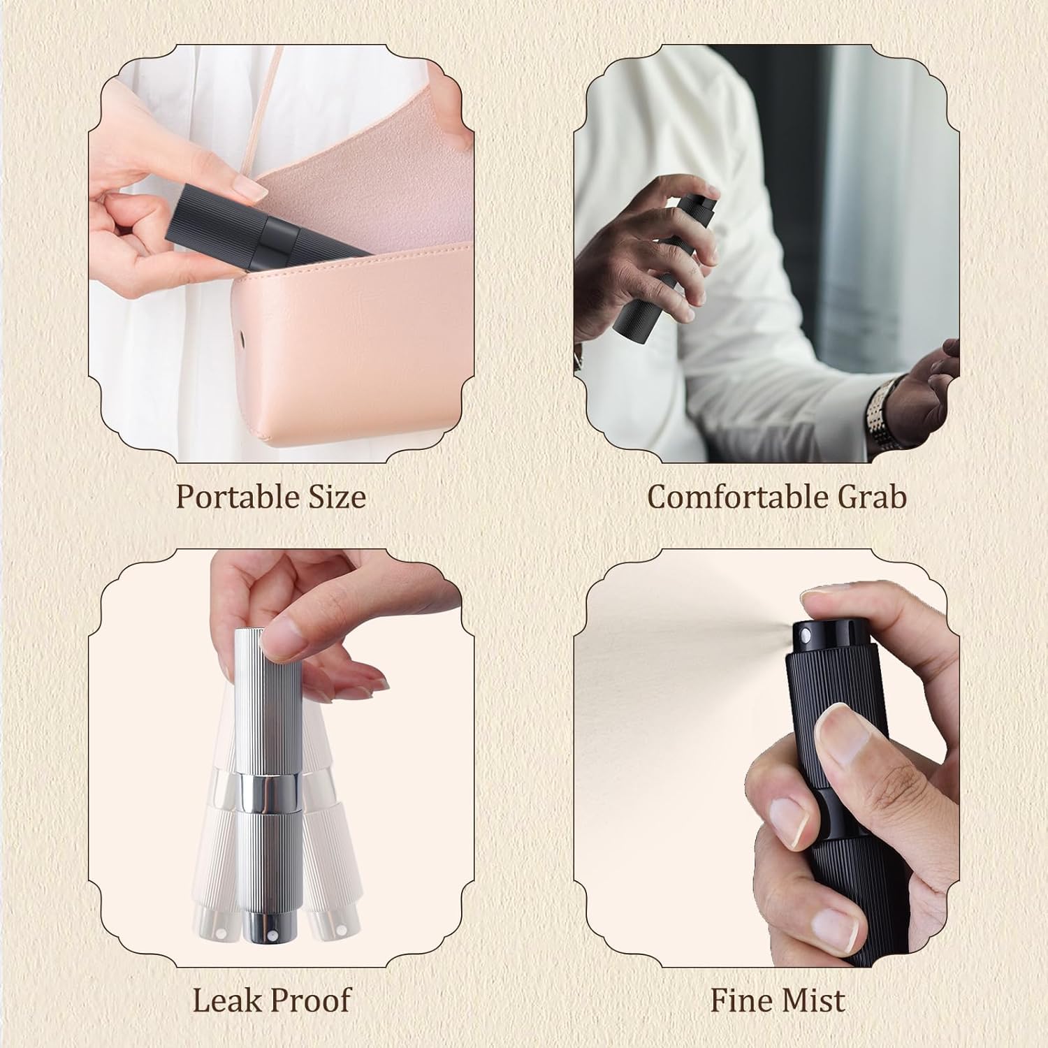 Toureal Atomizer do Perfum 8 ml, 3 Sztuki Aluminiowy Podróżny Pojemnik na Perfumy, Mini Butelka z Rozpylaczem do Torebki, Kosmetyczki i Podróży, Czarny Niebieski Srebrny