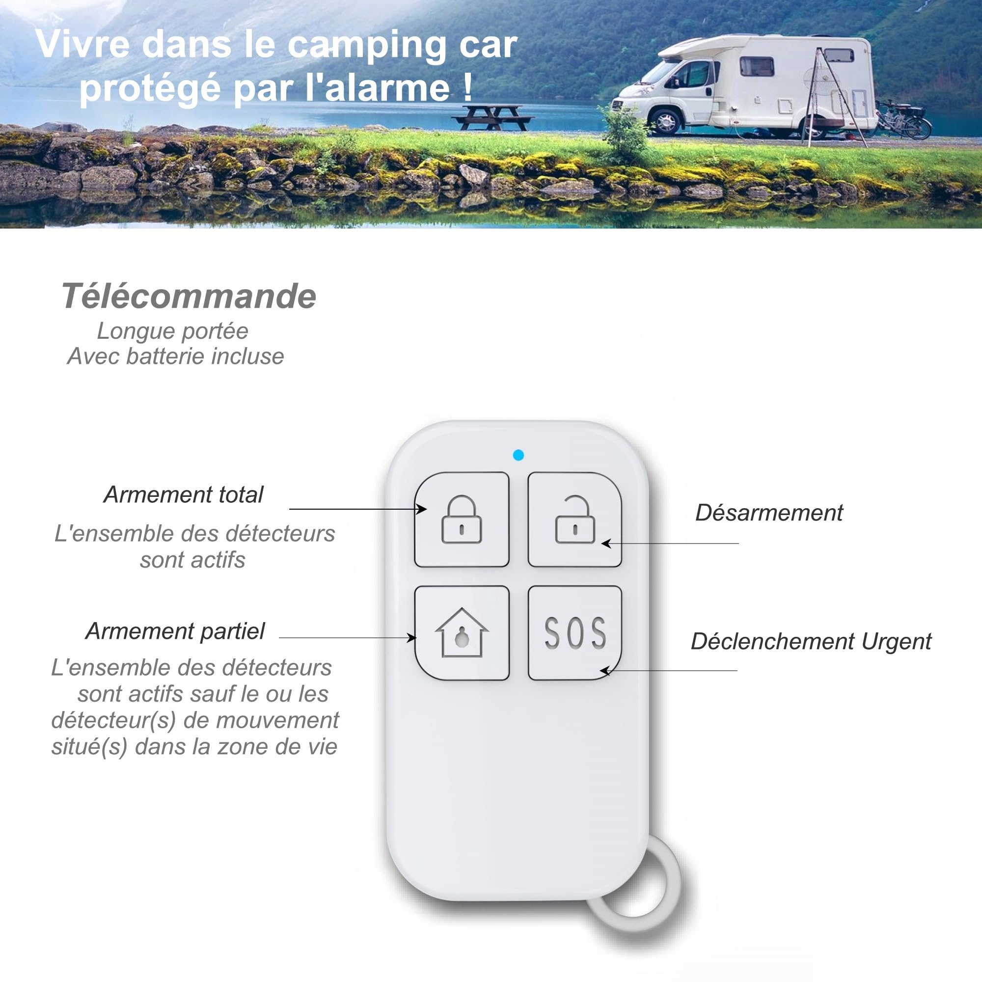 Alarme de Camping Car WIFI 4G Surveillance 24h/24h Caméra Autonome 2 Sirènes