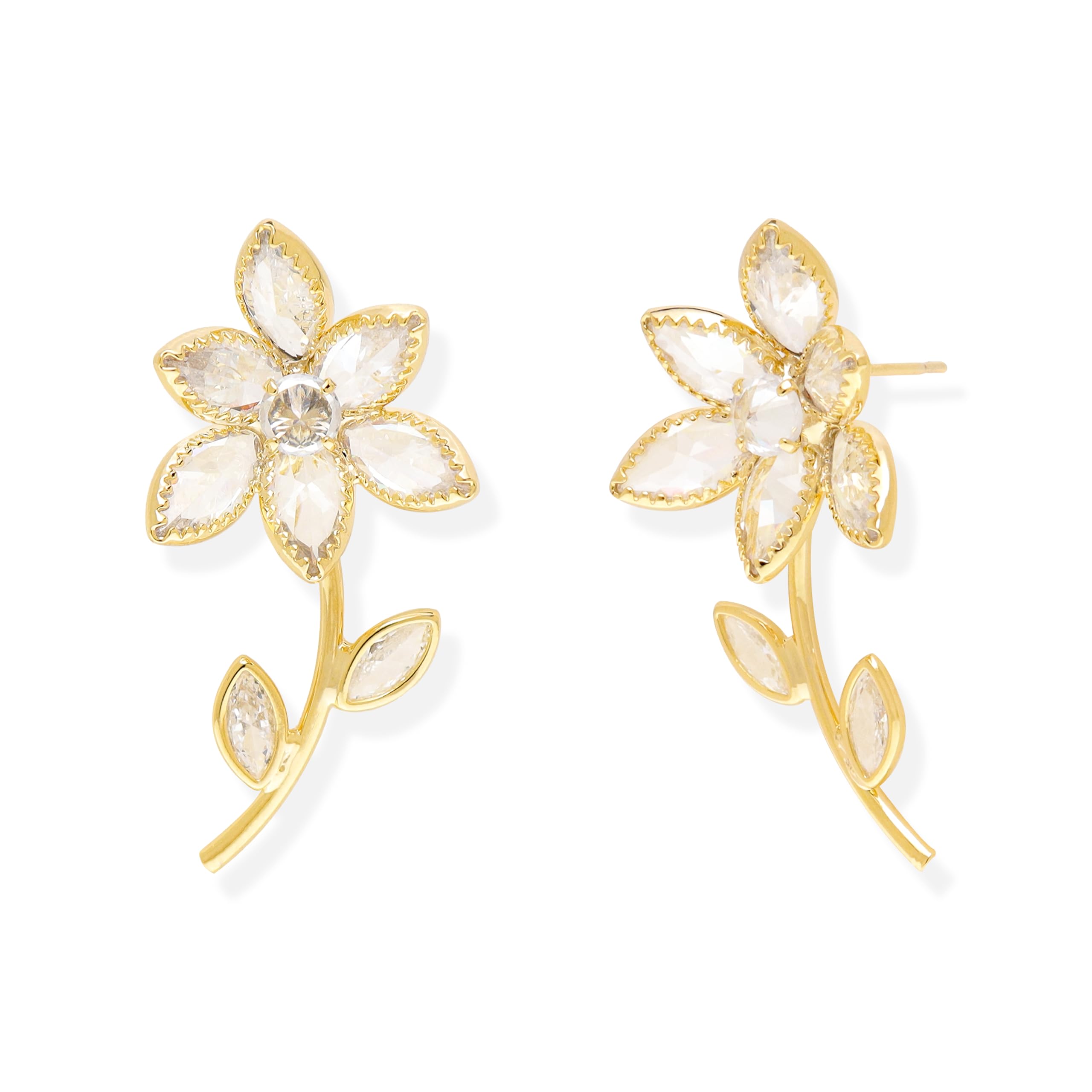 Sonateomber Flower Leaf Dangle Earrings for Women, Statement Rhinestone Floral Drop Earing Spring Prom Wedding Jewelry Gift