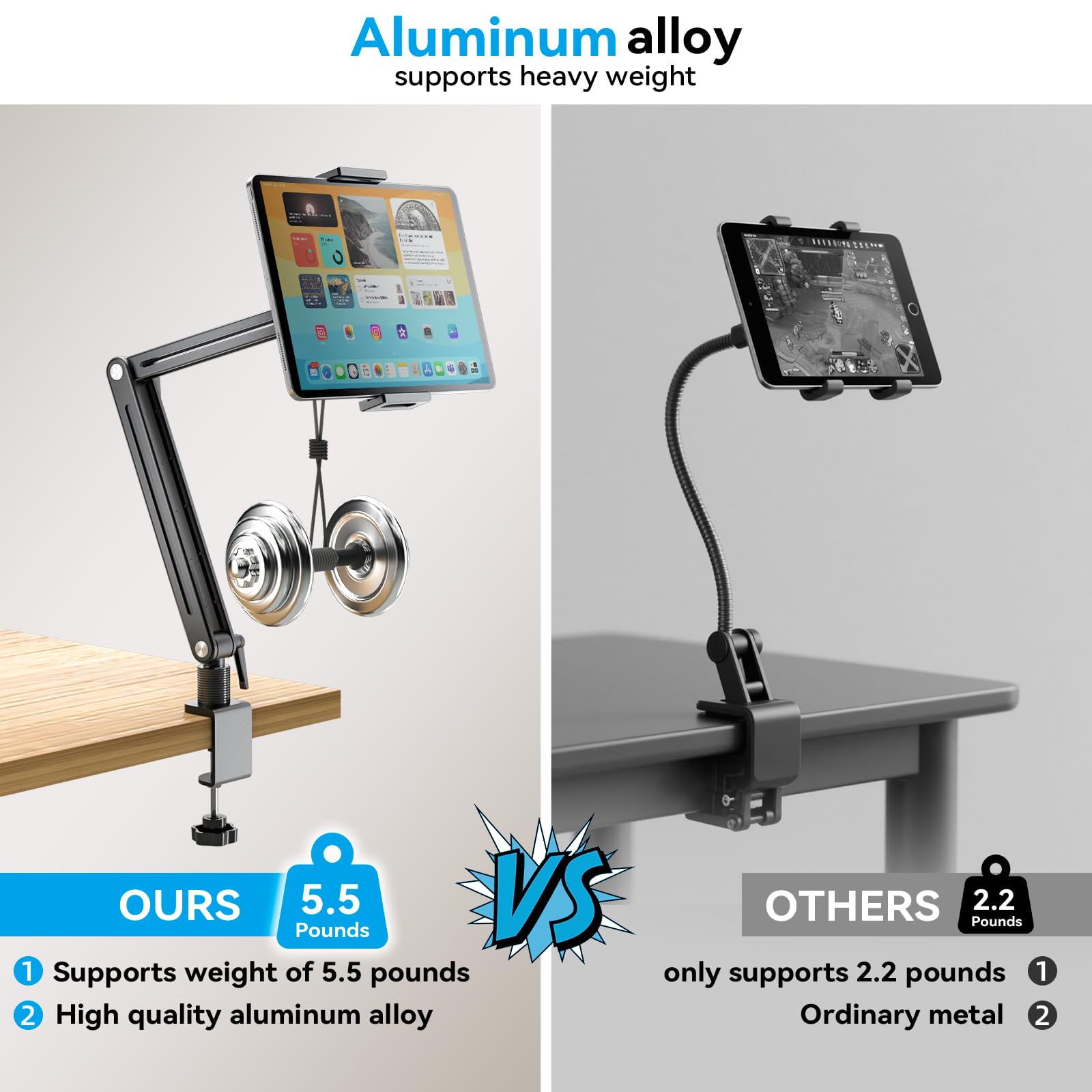 Jakeko Support de Moniteur Portable 15,6" - Support pour Tablette iPad - pour Chambre à Coucher, Salon, Cuisine - Texture de qualité supérieure - Corps en Aluminium - Clé intégrée - Facile à régler à