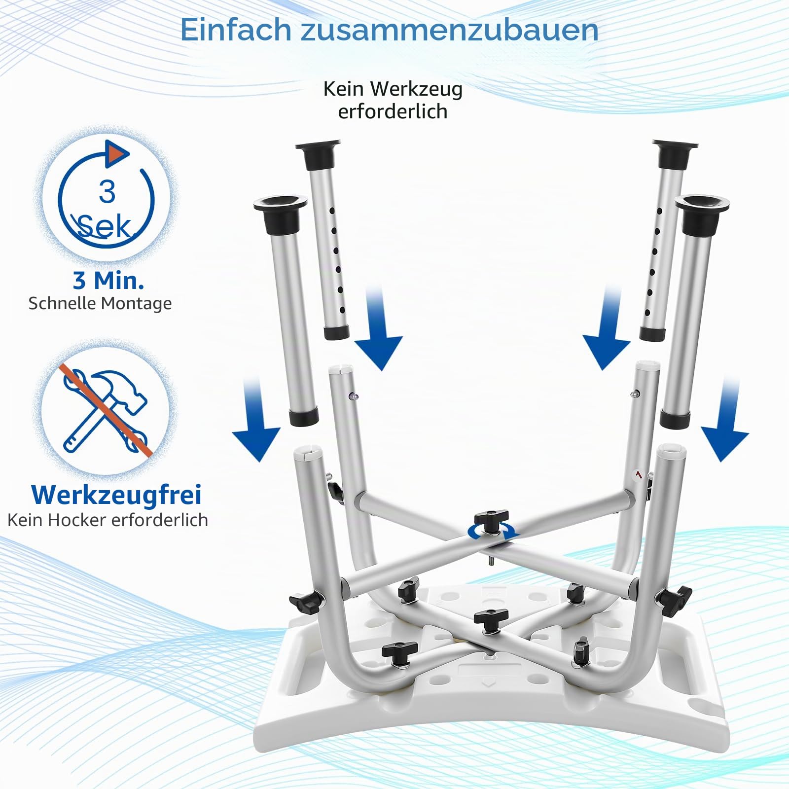 Duschhocker, Badestuhl, höhenverstellbar, mit Stabiler Querstange für Senioren, Erwachsene, Kinder, Rutschfester Duschsitz Duschstuhl für Innenduschen (ohne Duschkopf)